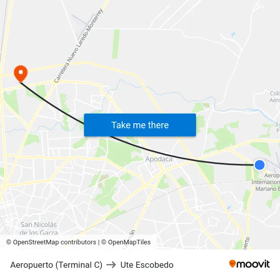 Aeropuerto (Terminal C) to Ute Escobedo map