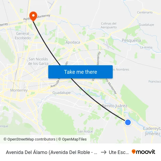 Avenida Del Álamo (Avenida Del Roble - Carretera A Cadereyta) to Ute Escobedo map