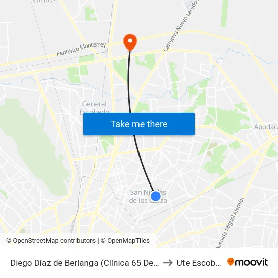Diego Díaz de Berlanga (Clínica 65 Del Imss) to Ute Escobedo map