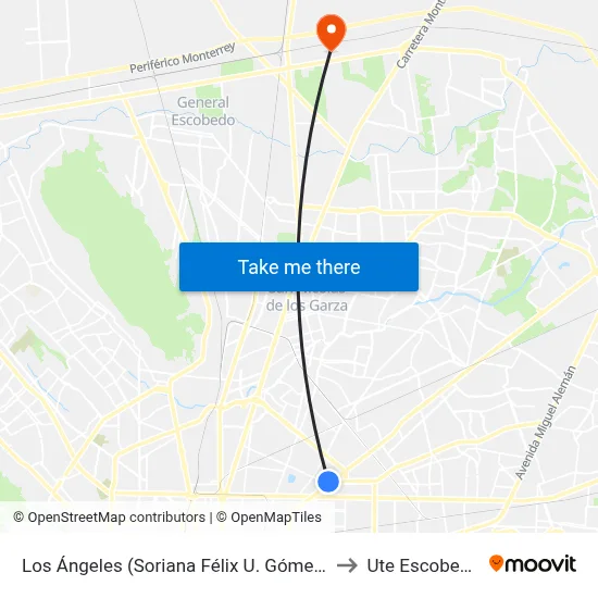Los Ángeles (Soriana Félix U. Gómez) to Ute Escobedo map