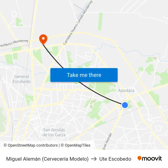 Miguel Alemán (Cervecería Modelo) to Ute Escobedo map