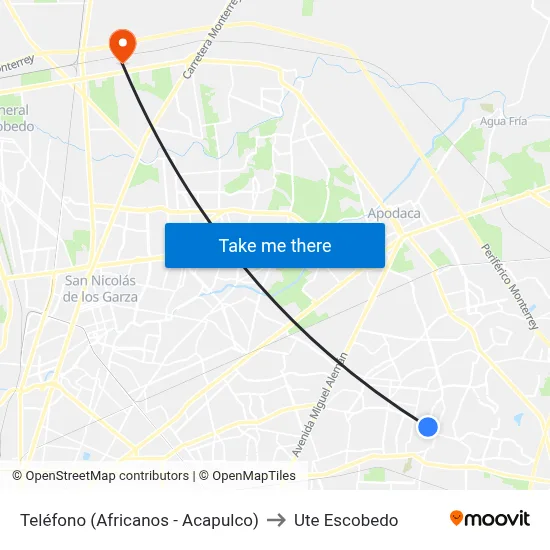 Teléfono (Africanos - Acapulco) to Ute Escobedo map