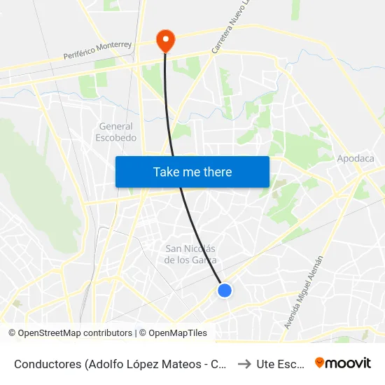 Conductores (Adolfo López Mateos - Camino A Apodaca) to Ute Escobedo map