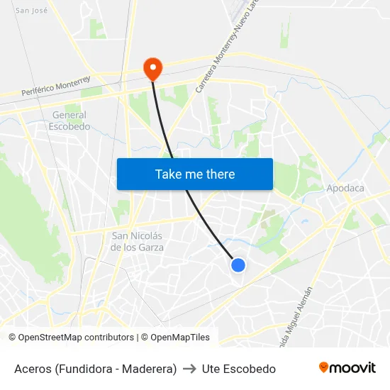 Aceros (Fundidora - Maderera) to Ute Escobedo map