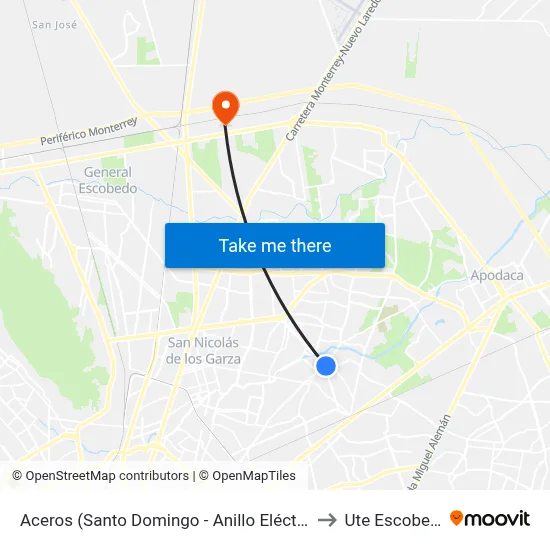 Aceros (Santo Domingo - Anillo Eléctrico) to Ute Escobedo map