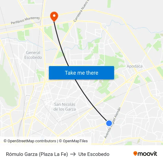Rómulo Garza (Plaza La Fe) to Ute Escobedo map