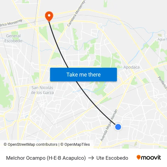 Melchor Ocampo (H-E-B Acapulco) to Ute Escobedo map