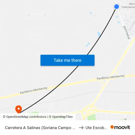 Carretera A Salinas (Soriana Campo Militar) to Ute Escobedo map