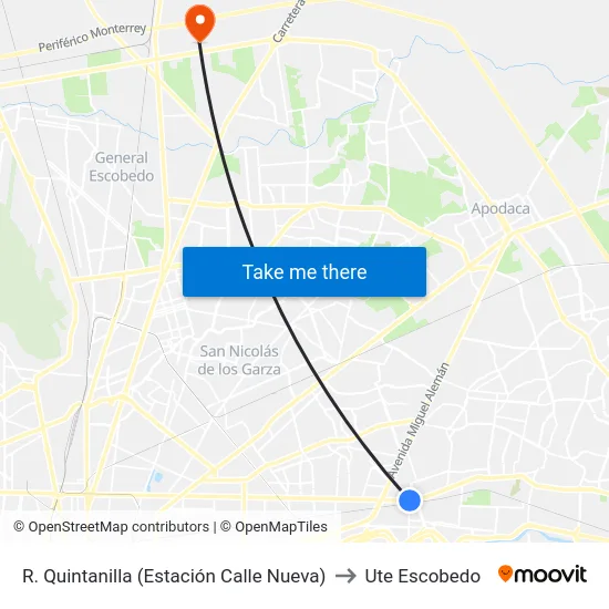R. Quintanilla (Estación Calle Nueva) to Ute Escobedo map
