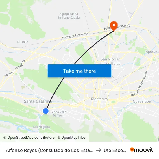Alfonso Reyes (Consulado de Los Estados Unidos) to Ute Escobedo map