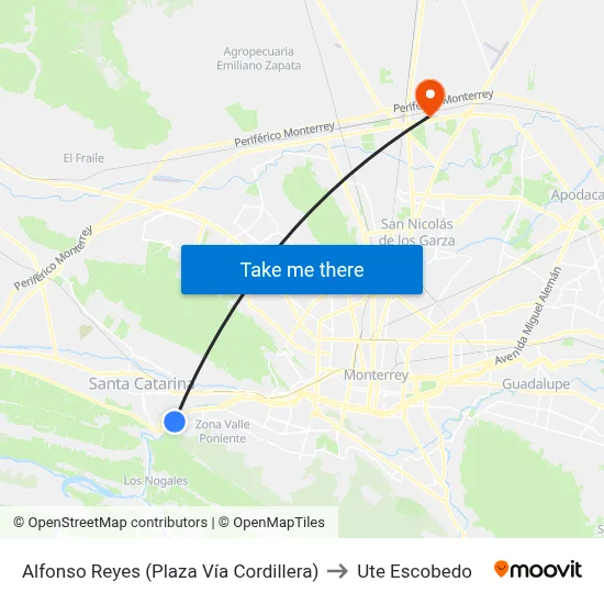 Alfonso Reyes (Plaza Vía Cordillera) to Ute Escobedo map