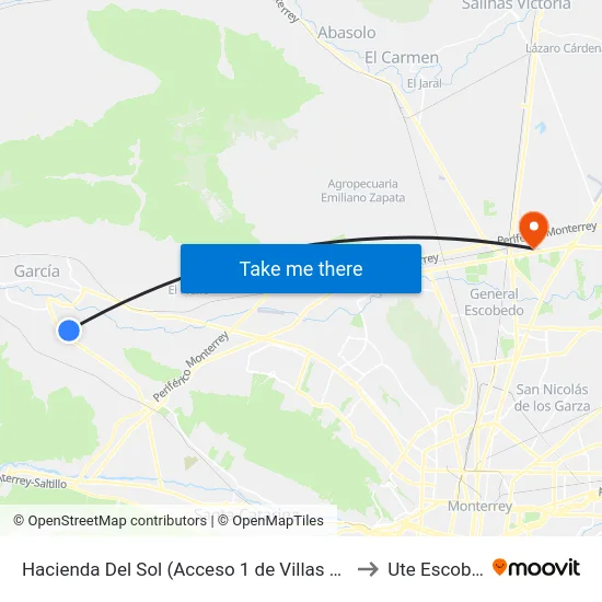 Hacienda Del Sol (Acceso 1 de Villas Del Álcali) to Ute Escobedo map
