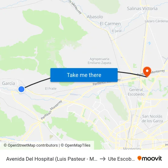 Avenida Del Hospital (Luis Pasteur - Monterrey) to Ute Escobedo map