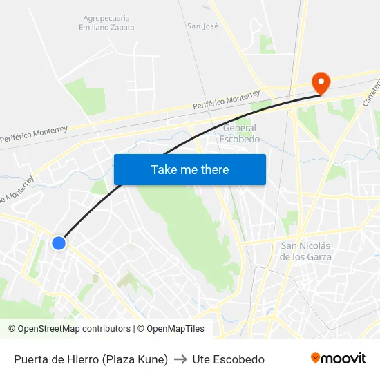 Puerta de Hierro (Plaza Kune) to Ute Escobedo map