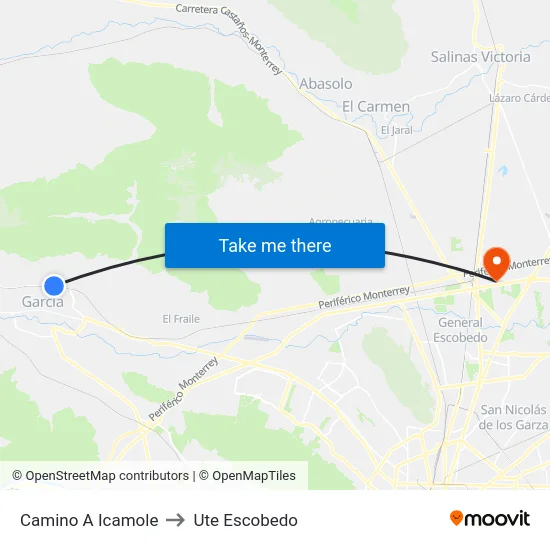 Camino A Icamole to Ute Escobedo map