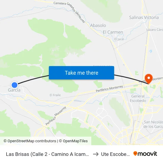 Las Brisas (Calle 2 - Camino A Icamole) to Ute Escobedo map
