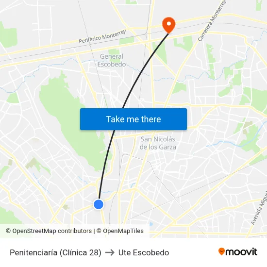Penitenciaría (Clínica 28) to Ute Escobedo map