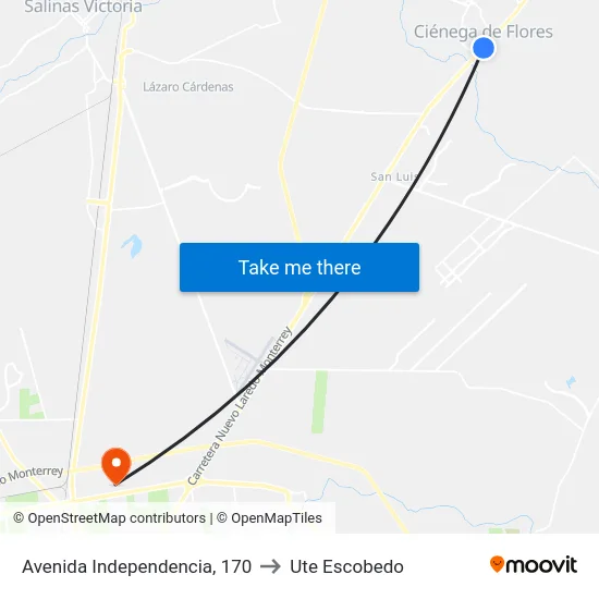 Avenida Independencia, 170 to Ute Escobedo map