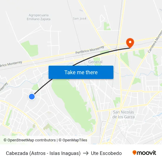 Cabezada (Astros - Islas Inaguas) to Ute Escobedo map