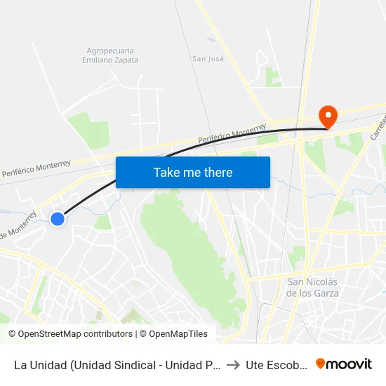 La Unidad (Unidad Sindical - Unidad Popular) to Ute Escobedo map