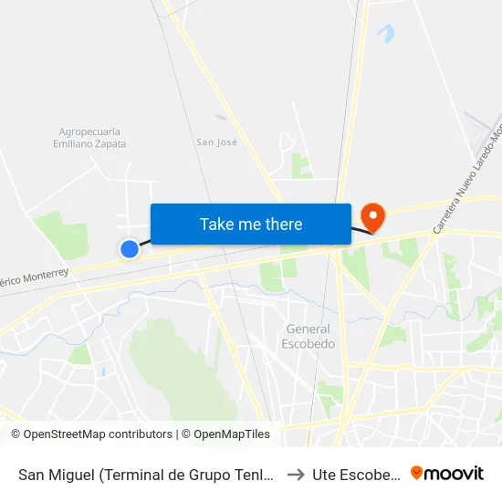 San Miguel (Terminal de Grupo Tenlasa) to Ute Escobedo map