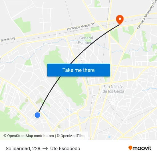 Solidaridad, 228 to Ute Escobedo map