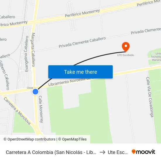Carretera A Colombia (San Nicolás - Libramiento Noroeste) to Ute Escobedo map