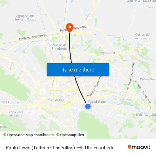 Pablo Livas (Tolteca - Las Villas) to Ute Escobedo map