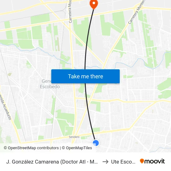 J. González Camarena (Doctor Atl - Morenita Mia) to Ute Escobedo map