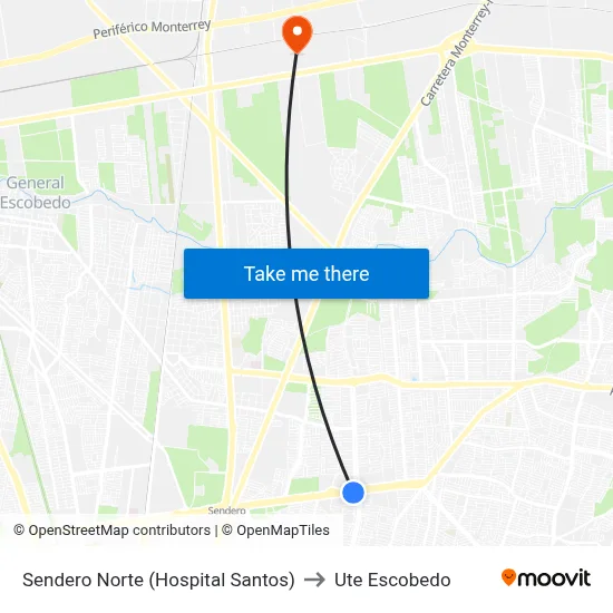 Sendero Norte (Hospital Santos) to Ute Escobedo map