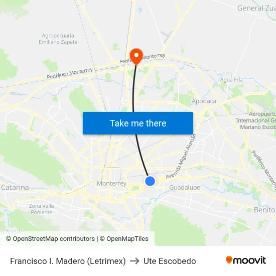 Francisco I. Madero (Letrimex) to Ute Escobedo map