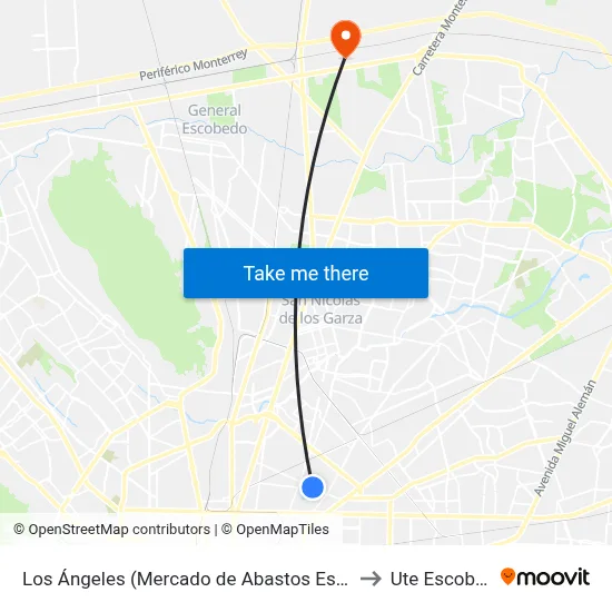 Los Ángeles (Mercado de Abastos Estrella 1) to Ute Escobedo map