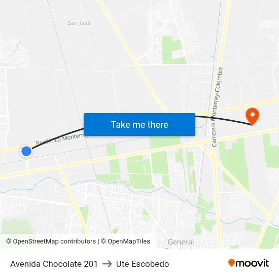 Avenida Chocolate 201 to Ute Escobedo map