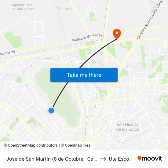 José de San Martín (8 de Octubre - Camino Real) to Ute Escobedo map