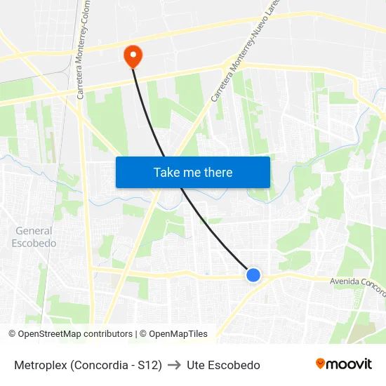 Metroplex (Concordia - S12) to Ute Escobedo map