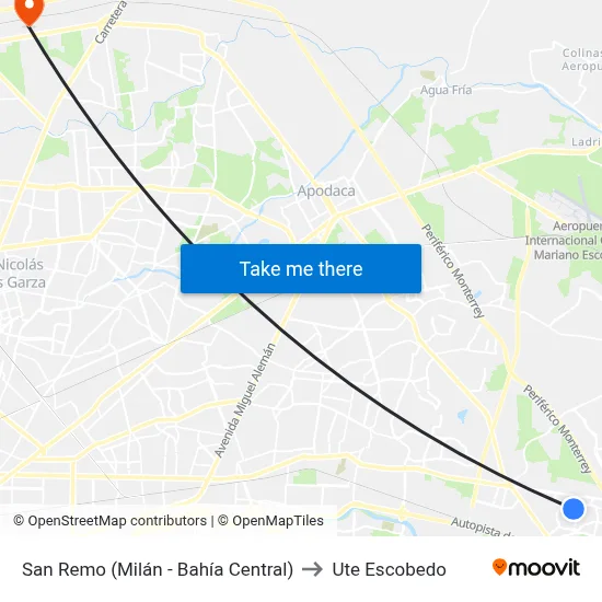 San Remo (Milán - Bahía Central) to Ute Escobedo map