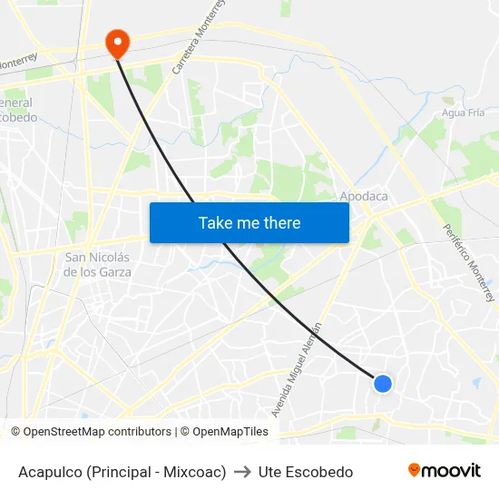 Acapulco (Principal - Mixcoac) to Ute Escobedo map
