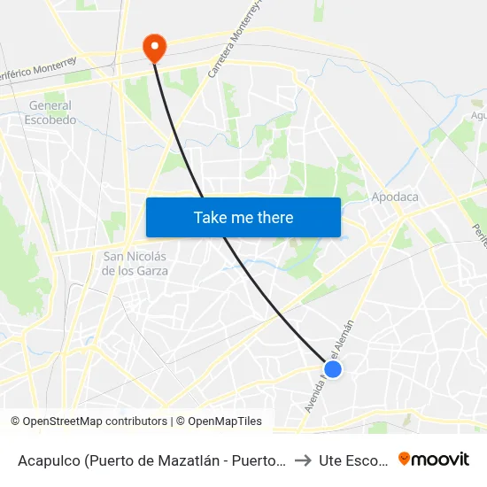 Acapulco (Puerto de Mazatlán - Puerto de Veracruz) to Ute Escobedo map