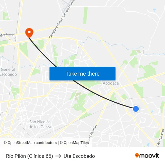 Río Pilón (Clínica 66) to Ute Escobedo map