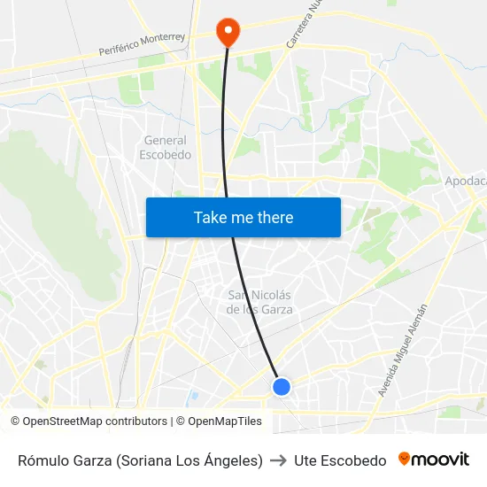 Rómulo Garza (Soriana Los Ángeles) to Ute Escobedo map