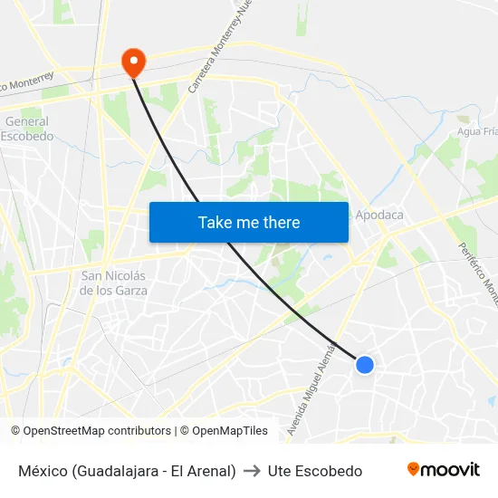 México (Guadalajara - El Arenal) to Ute Escobedo map