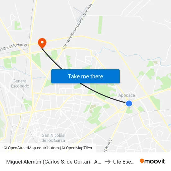 Miguel Alemán (Carlos S. de Gortari - Andrés Guajardo) to Ute Escobedo map