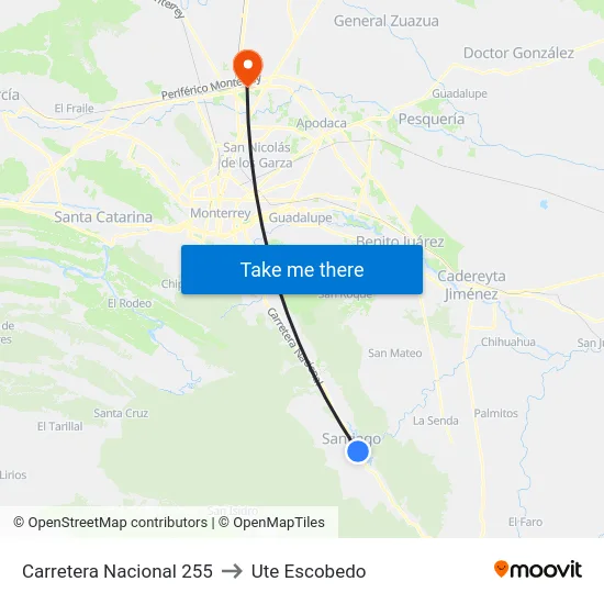 Carretera Nacional 255 to Ute Escobedo map