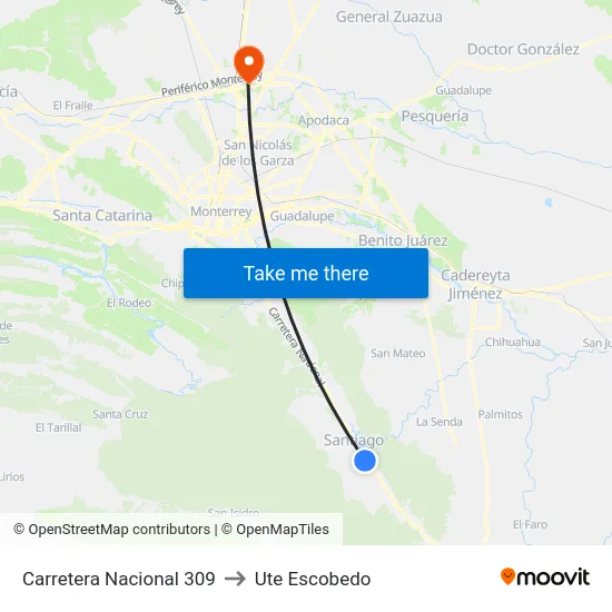Carretera Nacional 309 to Ute Escobedo map
