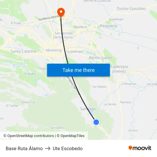 Base Ruta Álamo to Ute Escobedo map