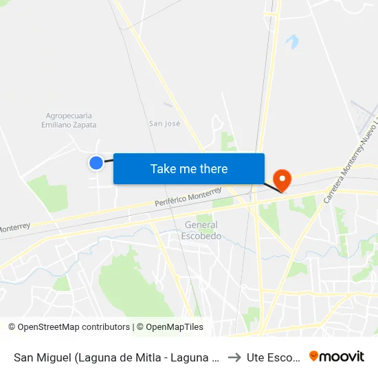 San Miguel (Laguna de Mitla - Laguna de Alvarado) to Ute Escobedo map