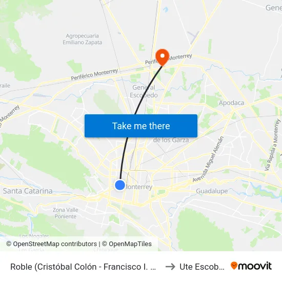 Roble (Cristóbal Colón - Francisco I. Madero) to Ute Escobedo map