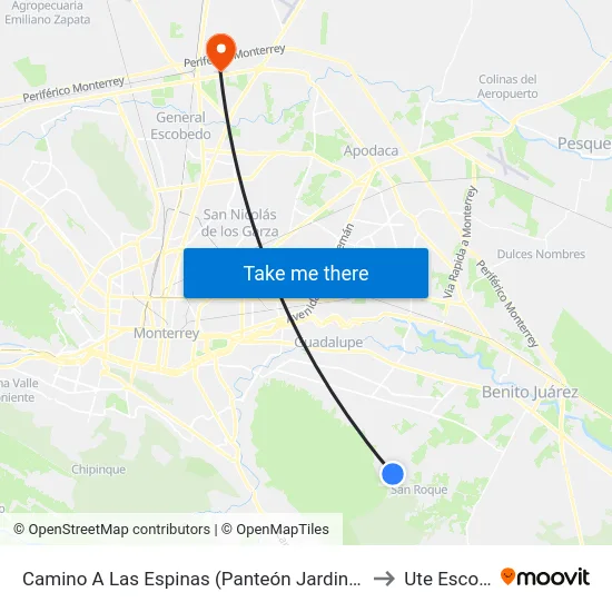 Camino A Las Espinas (Panteón Jardines de La Sierra) to Ute Escobedo map