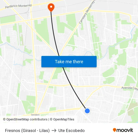 Fresnos (Girasol - Lilas) to Ute Escobedo map