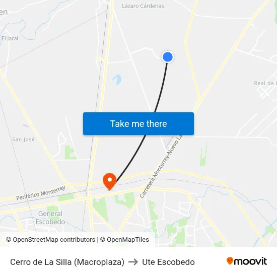 Cerro de La Silla (Macroplaza) to Ute Escobedo map